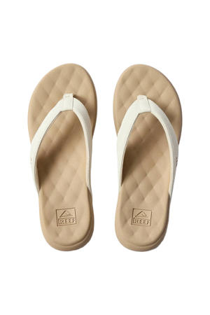 Cushion Melody leren teenslippers ecru