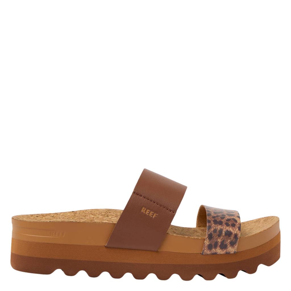 Bruine dames Reef Cushion Vista leren slippers panter van imitatieleer