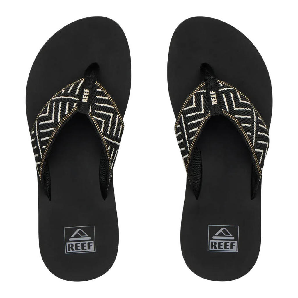 Zwart en ecru dames Reef Spring Woven teenslippers van gerecyclede plastic flessen
