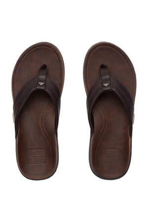 Offshore leren teenslippers donkerbruin