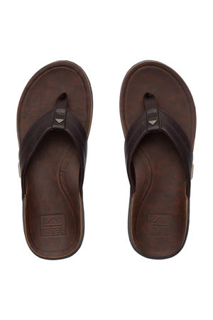 Offshore leren teenslippers donkerbruin