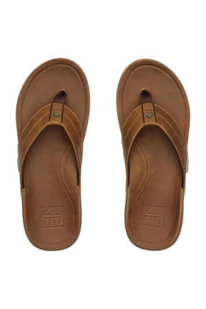 Offshore leren teenslippers cognac