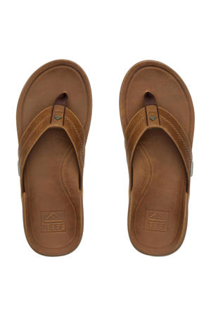 Offshore leren teenslippers cognac