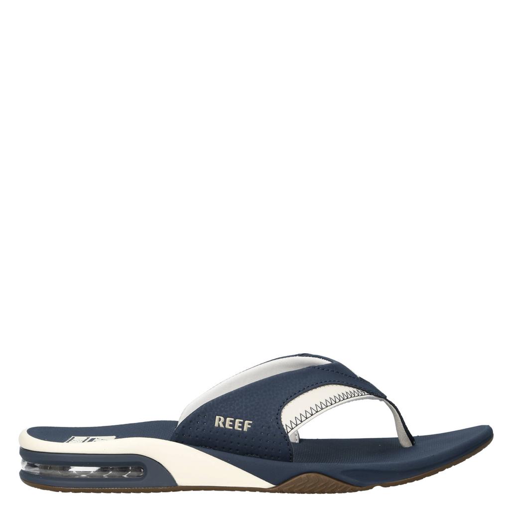 Blauw en ecru heren Reef Fanning leren teenslippers van imitatieleer