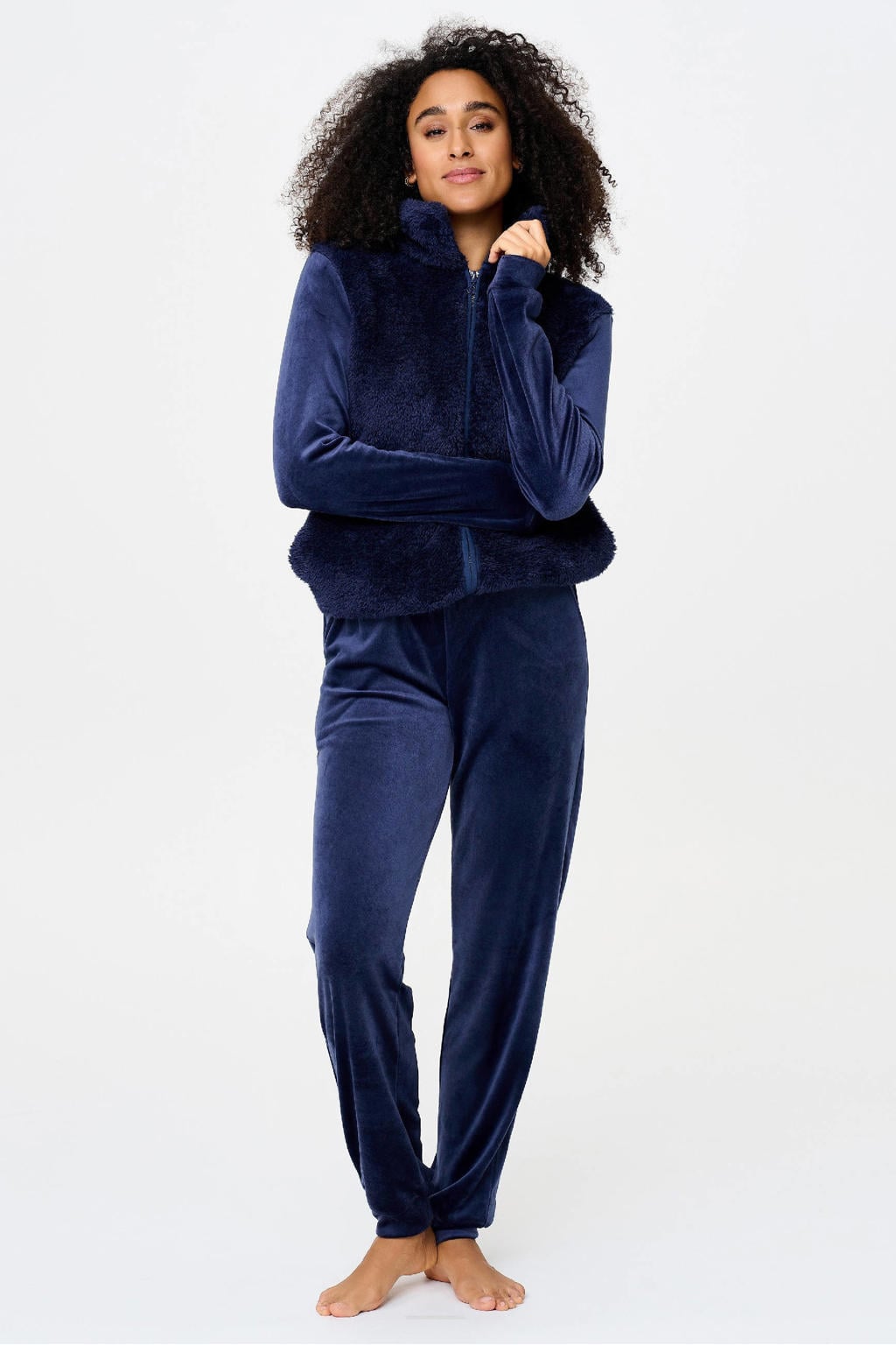 LingaDore fluwelen huispak - donkerblauw