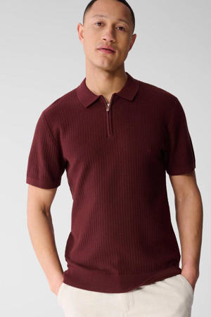 regular polo met ingebreid patroon donkerrood