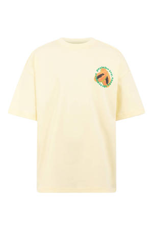 rechtvallend T-shirt met backprint - lichtgeel