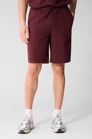 relaxed regular waist sweatshort donkerrood met ingebreid patroon