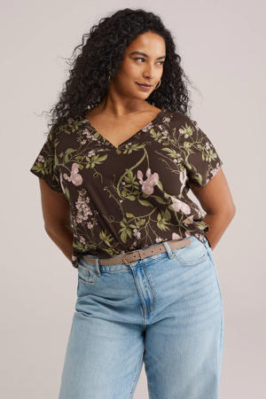 gebloemde T-shirt bruin