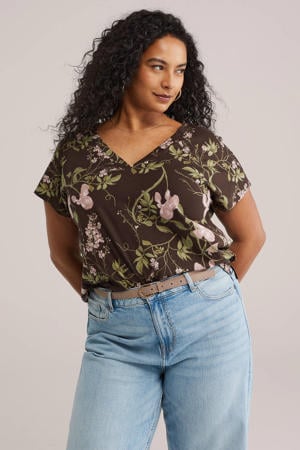 gebloemde T-shirt bruin