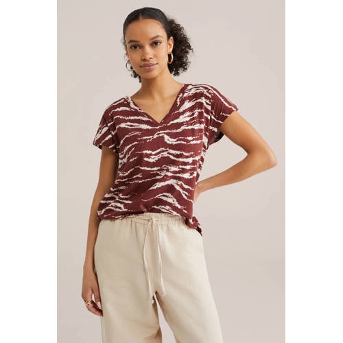 WE Fashion T-shirt met zebraprint donkerrood afbeelding