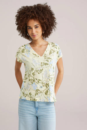 gebloemde T-shirt lichtgeel