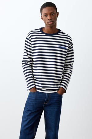 gestreepte longsleeve met backprint donkerblauw