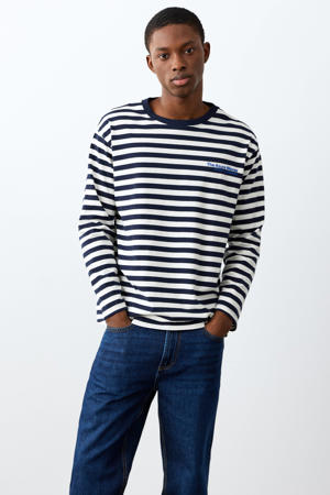 gestreepte T-shirt met backprint donkerblauw
