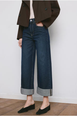 wide leg jeans dark blue denim