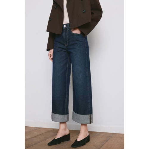 Mango wide leg jeans dark blue denim afbeelding