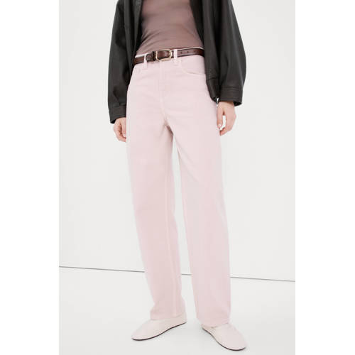 Mango high waist barrel jeans lichtroze afbeelding