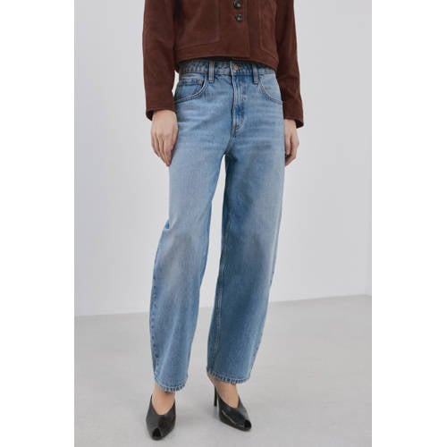 Mango high waist barrel jeans medium blue denim afbeelding