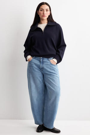 high waist barrel jeans medium blue denim