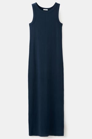 maxi jurk rib gebreid donkerblauw