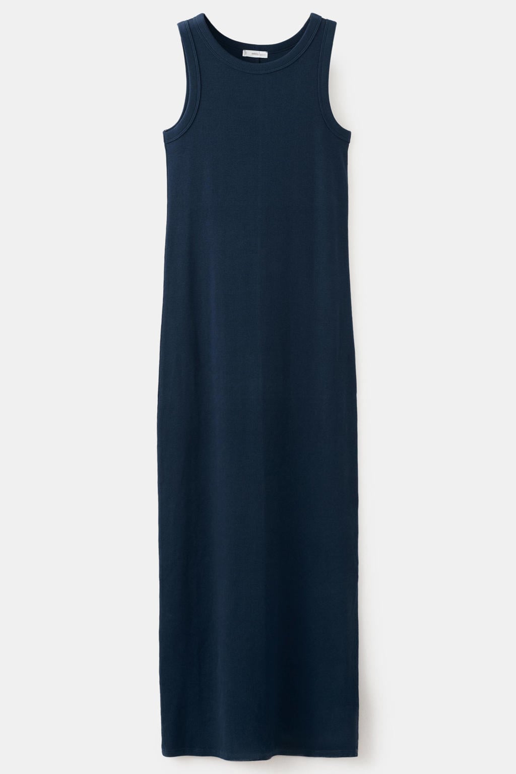 Donkerblauwe meisjes MANGO TEEN maxi jurk rib gebreid van stretchkatoen met effen en ronde hals