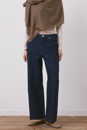 low waist straight leg jeans dark blue denim
