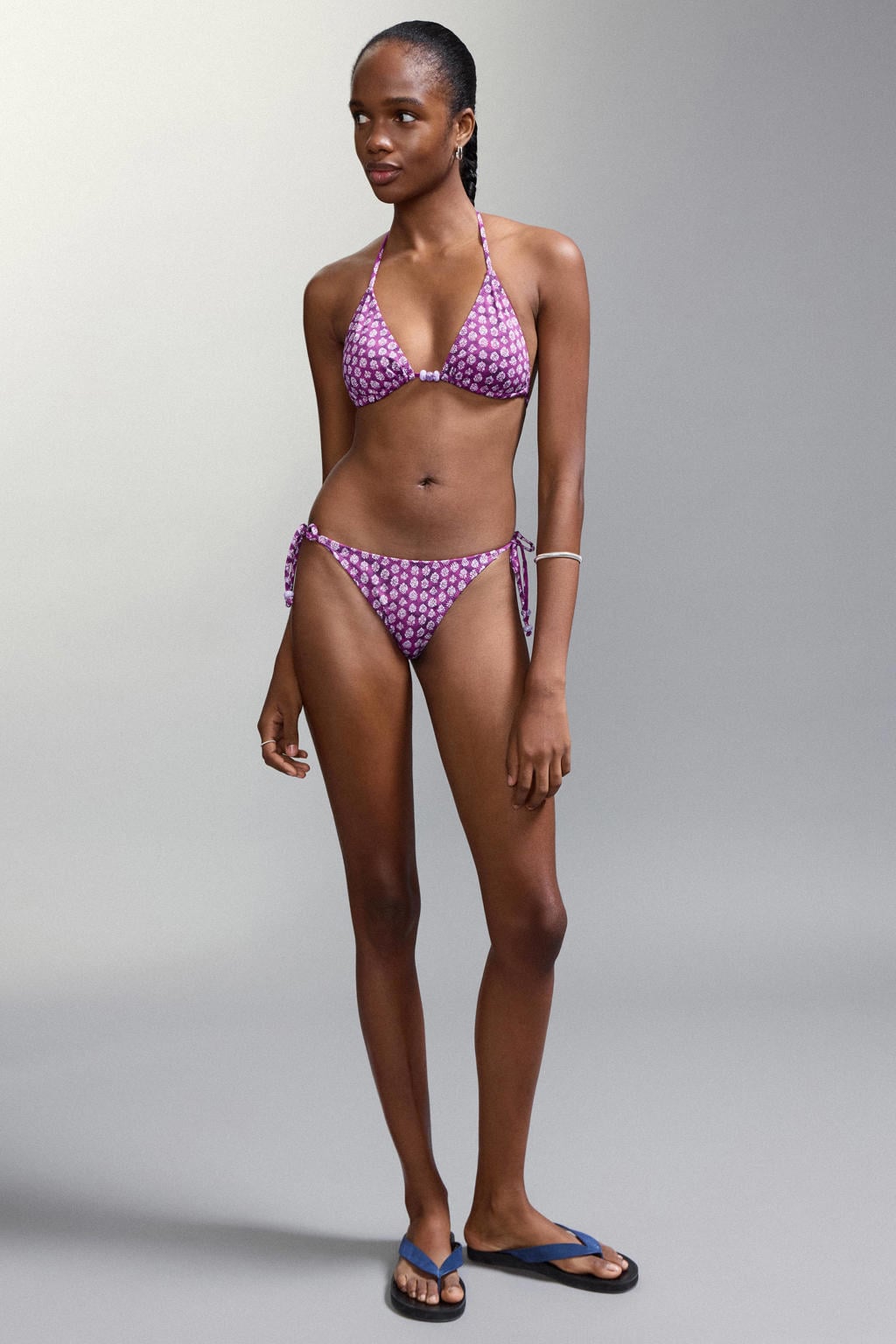 MANGO TEEN halter bikini met bloemen print paars