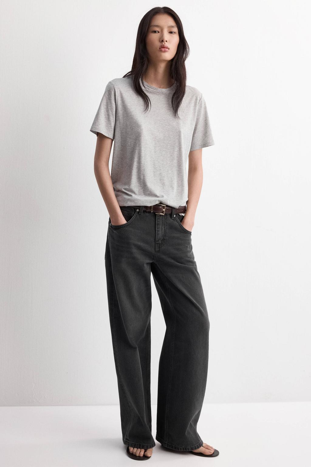 Grijze dames Mango Rechte mid-rise jeans straight leg jeans van denim met rits- en knoopsluiting en effen