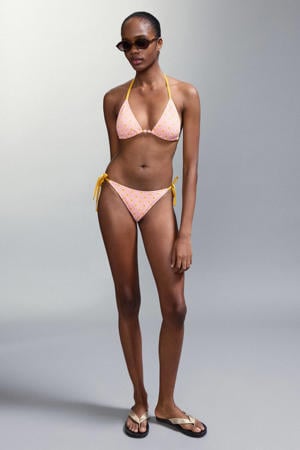 halterbikini met print roze/geel
