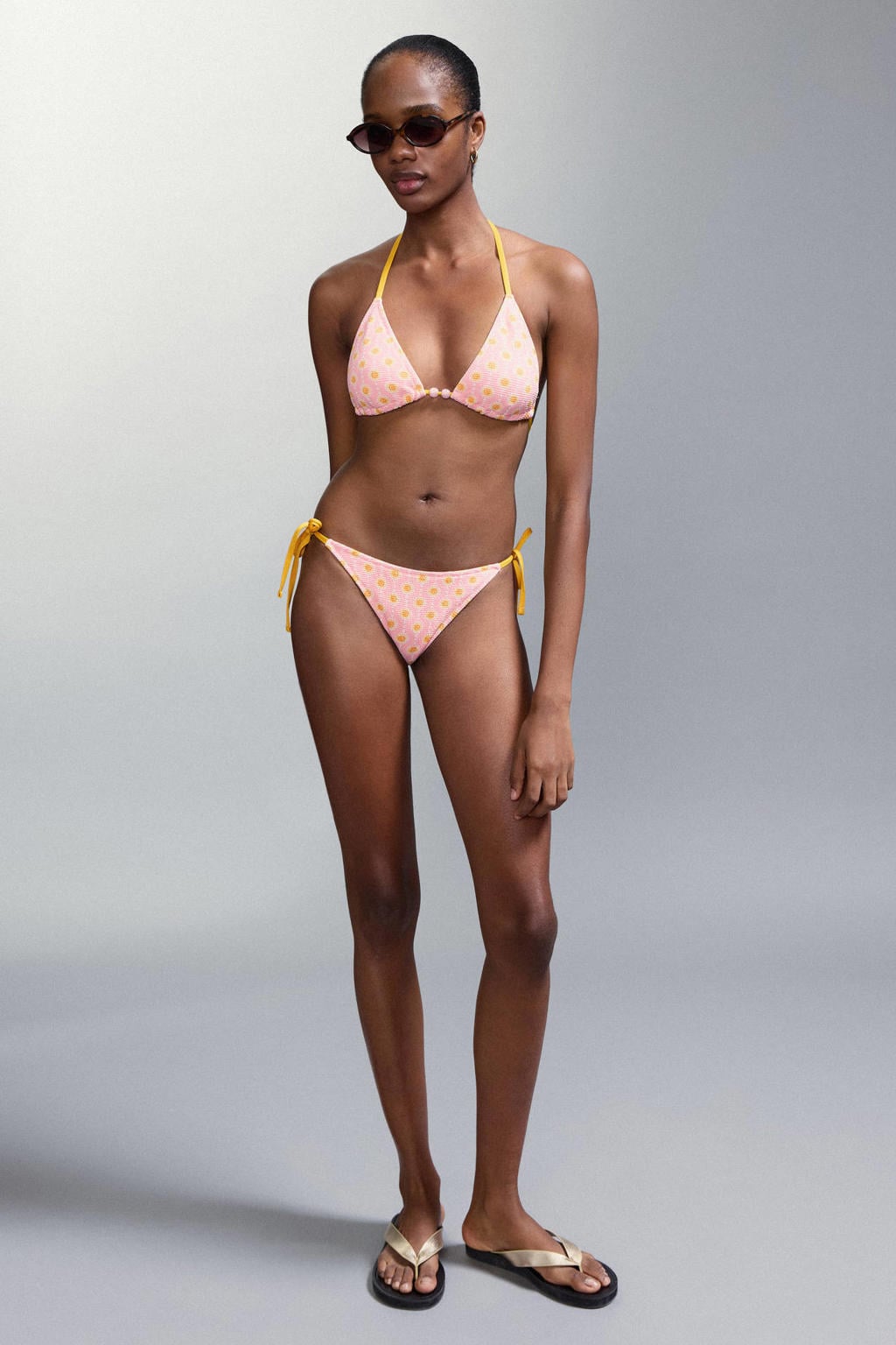 MANGO TEEN halterbikini met print roze/geel