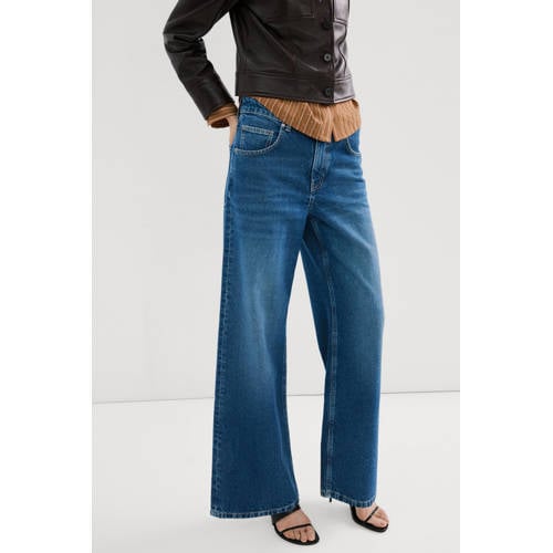 Mango Rechte mid-rise jeans straight leg jeans medium blue denim afbeelding