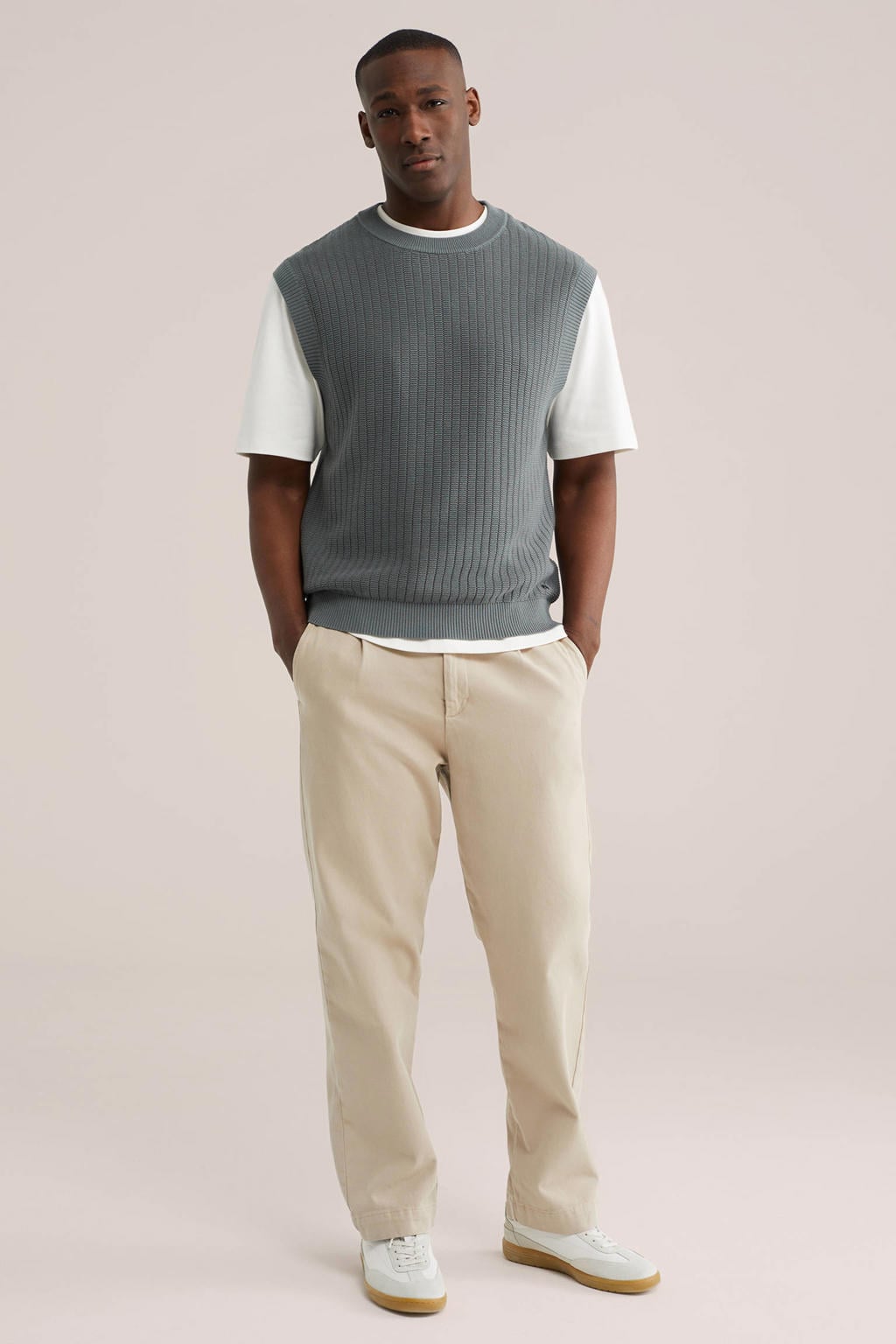 Grijsgroene heren WE Fashion spencer patroon groen met effen