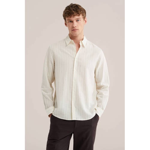WE Fashion regular gestreepte casual overhemd ecru afbeelding