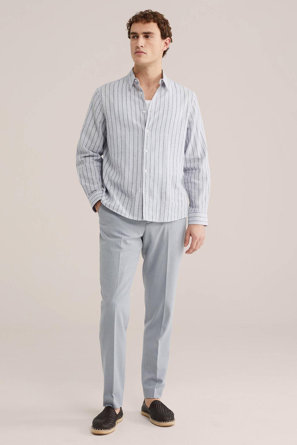 WE Fashion regular gestreepte casual overhemd met linnen lichtblauw