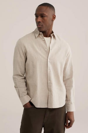 regular geruit casual overhemd met linnen beige