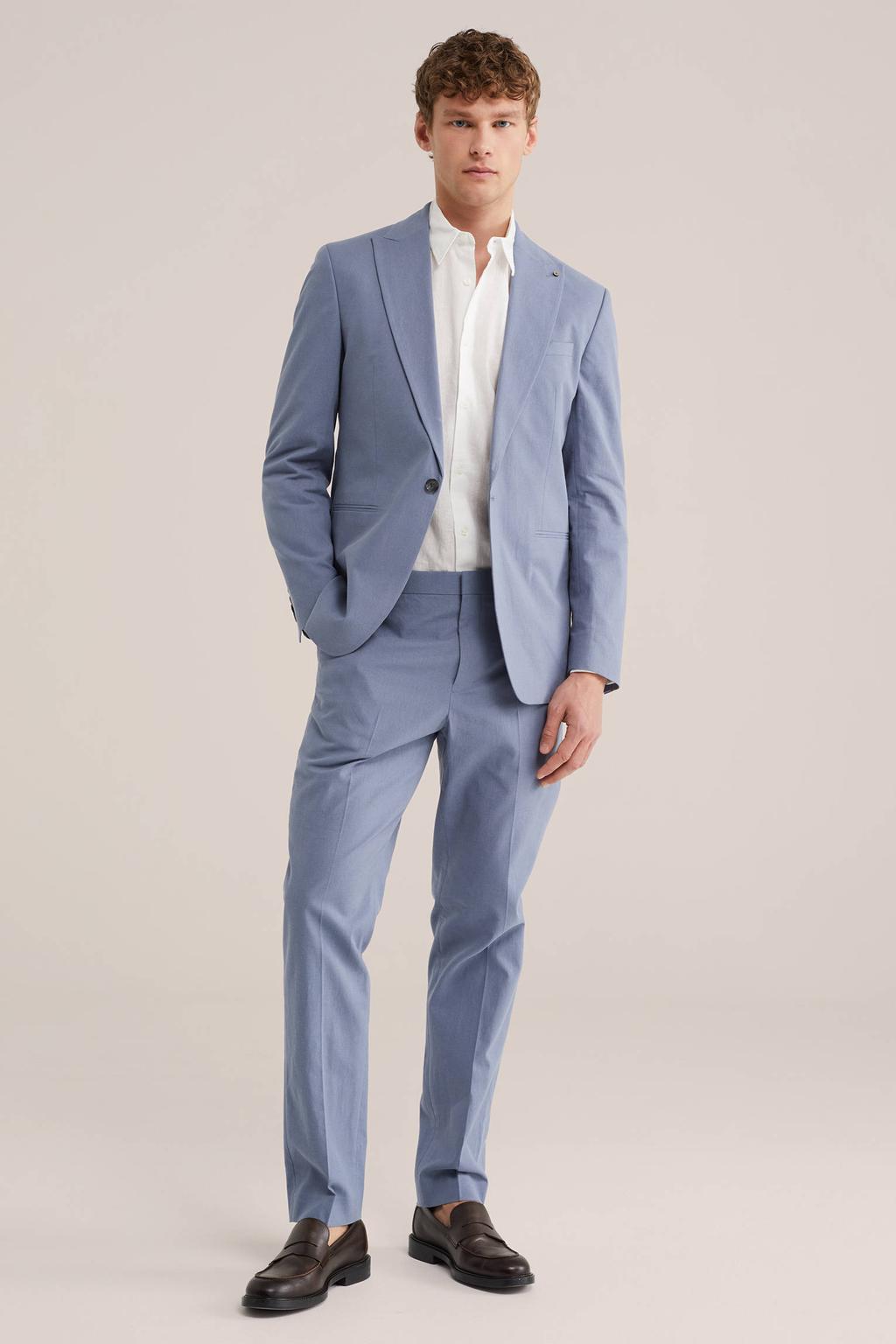 Witte heren WE Fashion regular casual overhemd van linnen met effen, lange mouwen, klassieke kraag en knoopsluiting