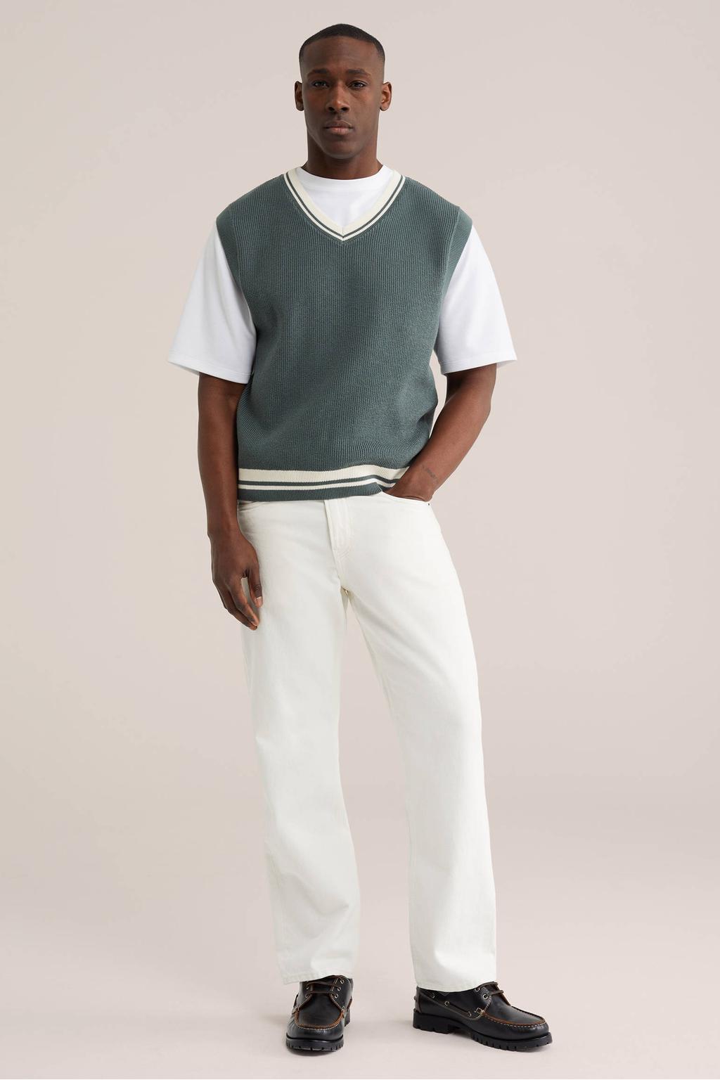 Groene heren WE Fashion gilet gebreid van polyester met effen, lange mouwen en V-hals