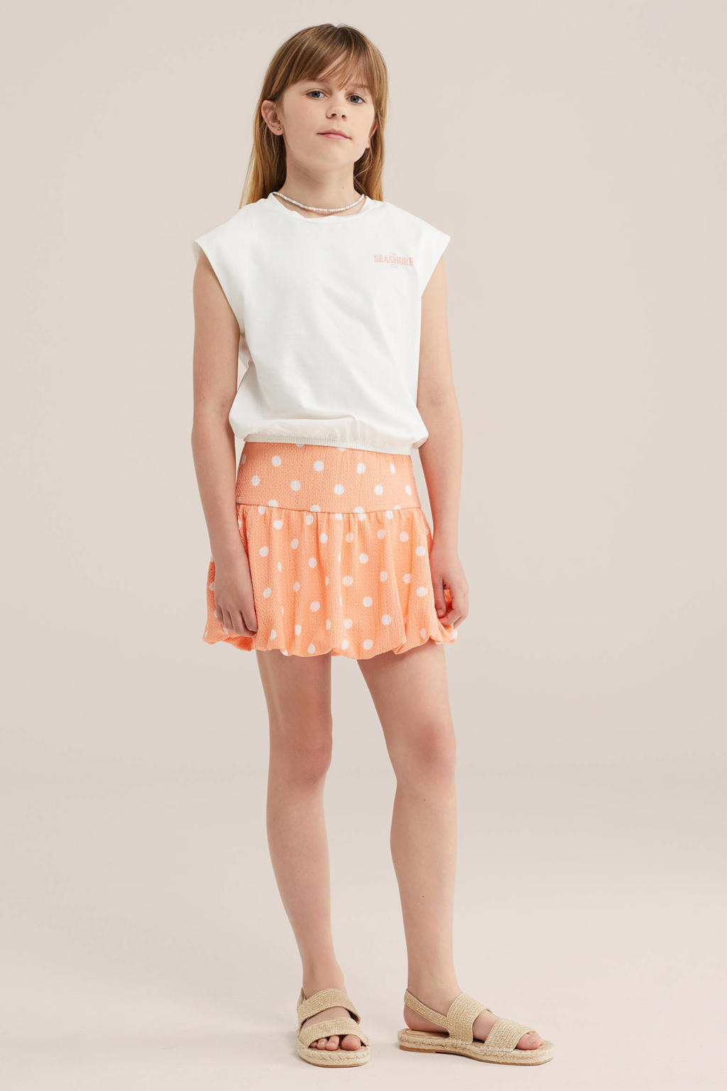 WE Fashion korte ballonrok met stippen - oranje