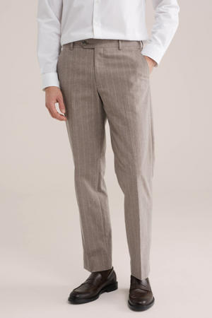 regular gestreepte pantalon met linnen taupe