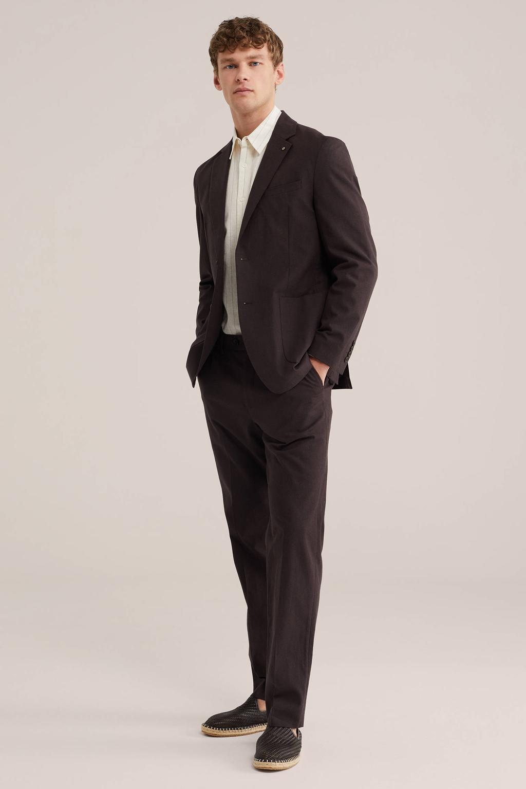 Bruine heren WE Fashion colbert van polyester met effen, reverskraag en knoopsluiting