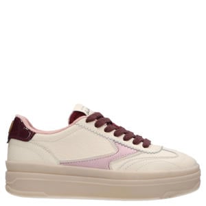 Minny leren sneakers ecru/donkerrood