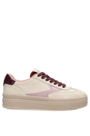 Minny leren sneakers ecru/donkerrood