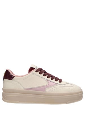 Minny leren sneakers ecru/donkerrood