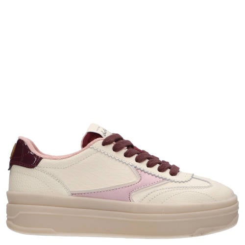 Scotch & Soda Minny leren sneakers ecru/donkerrood afbeelding