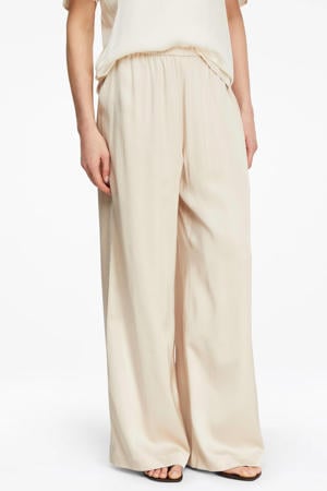 satijnen wide leg regular waist casual broek beige