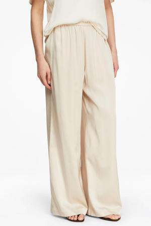 satijnen wide leg regular waist casual broek beige