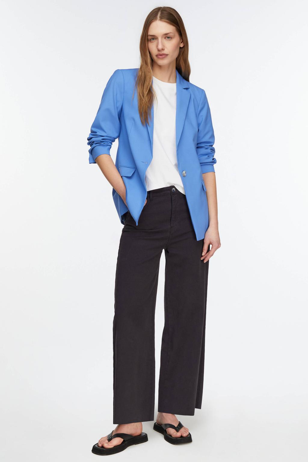 Blauwe dames comma getailleerde blazer van viscose met effen, lange mouwen, reverskraag en knoopsluiting