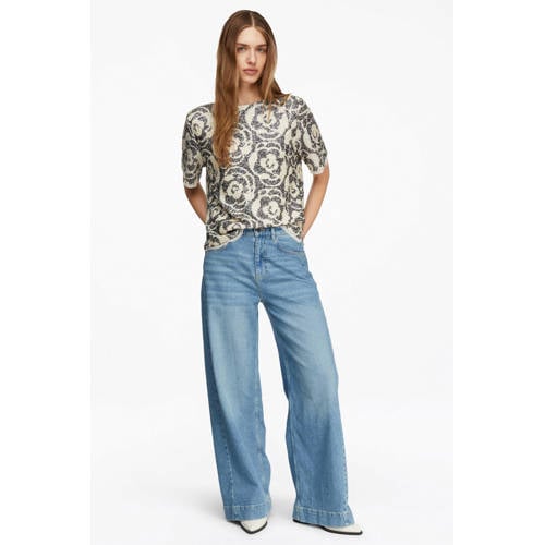 comma gebloemde top marineblauw afbeelding