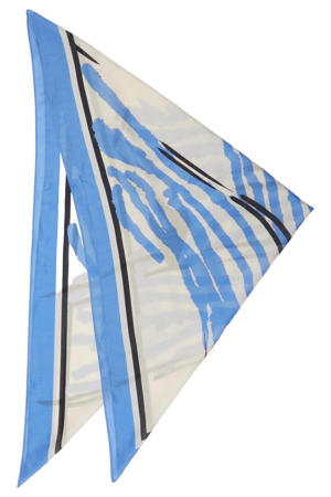 zijden sjaal met motiefprint ecru/blauw