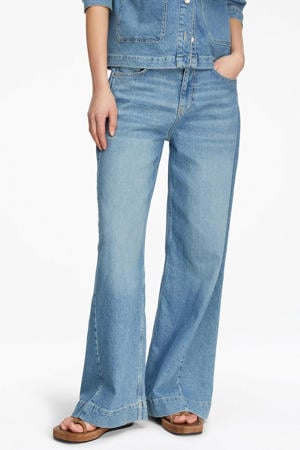high waist wide leg jeans medium blue denim